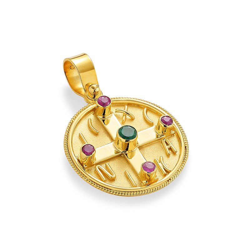 Damaskos Byzantine 18K Gold Constantinato Cross with Emerald