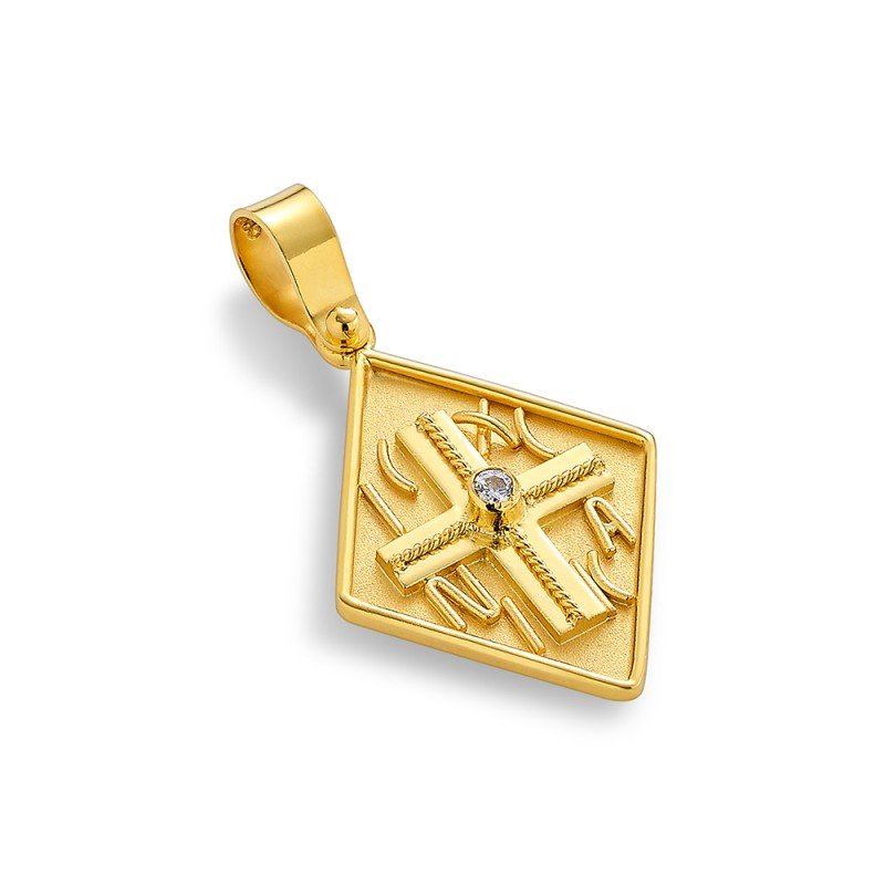 Damaskos Byzantine 18K Gold Constantinato Cross Pendant – ICXC NIKA with Diamond