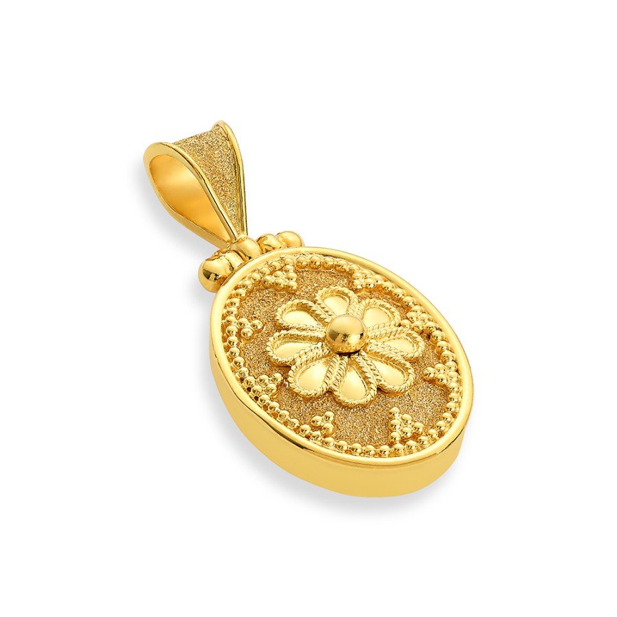 Damaskos Archaic 18K Gold Pendant with Minoan Rodaka