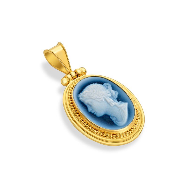Damaskos Byzantine 18K Gold Pendant with Blue Cameo