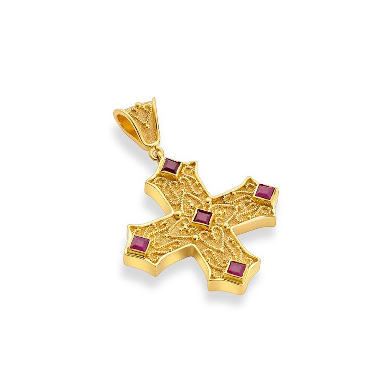 Damaskos Byzantine Petal 18K Gold Cross with Rubies