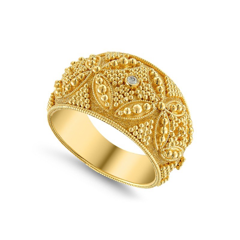 Damaskos Byzantine 18K Gold Ring with Diamond