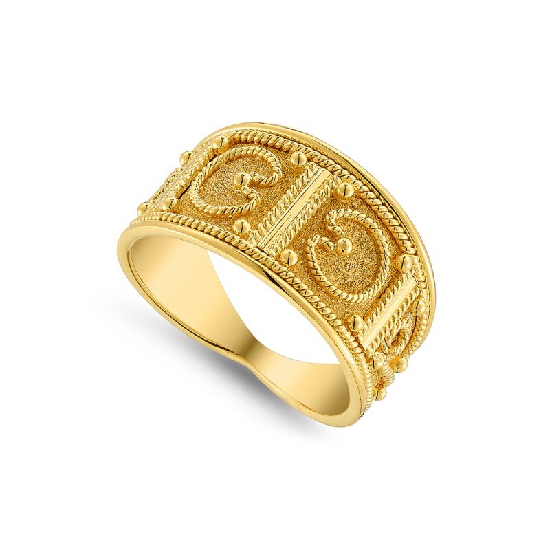 Damaskos Archaic 18K Gold Ring with Granulation and Twisted Wires