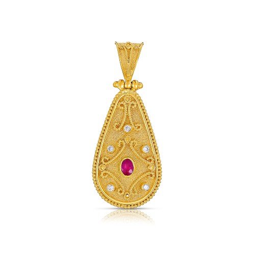 Damaskos Byzantine 18K Gold Pendant with Ruby - Image 2