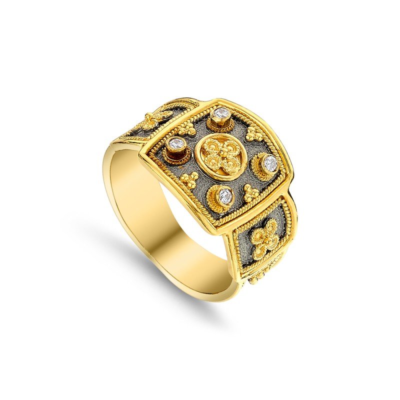Damaskos Archaic 18K Gold Ring with Diamonds (0,08 ct diamonds)