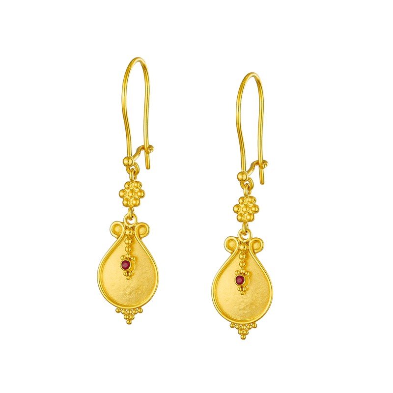 Damaskos Archaic 18K Gold Drop Earrings with Rubies