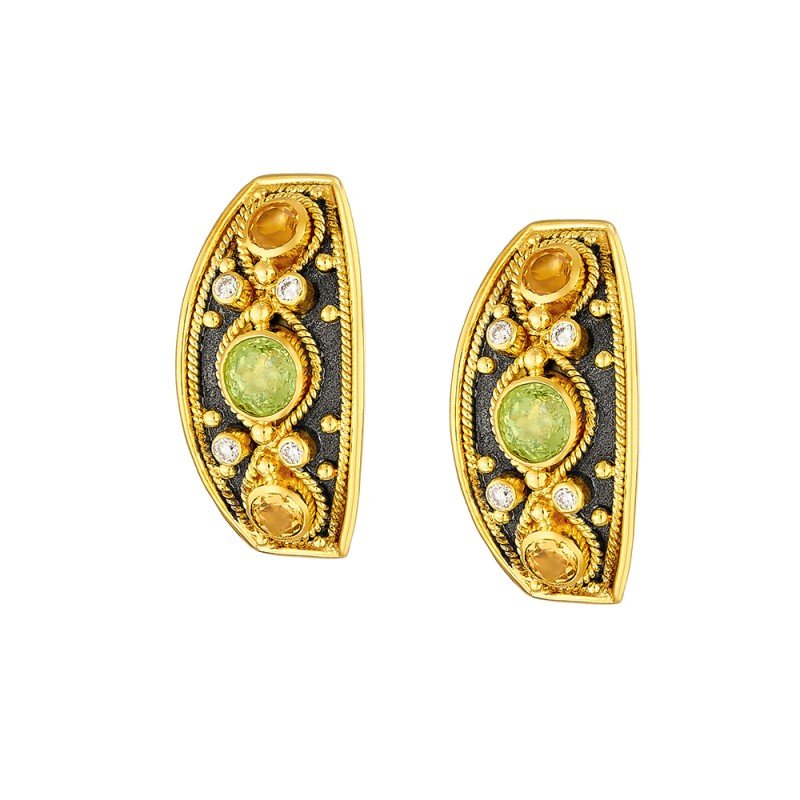 Damaskos Byzantine 18K Gold Stud Earrings with Peridot