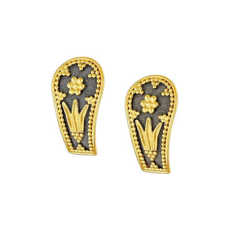 Damaskos Byzantine Floral Paisley 18K Gold Stud Earrings