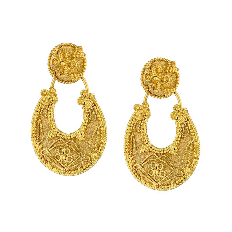 Damaskos Byzantine Crescent 18K Gold Hoop Drop Earrings