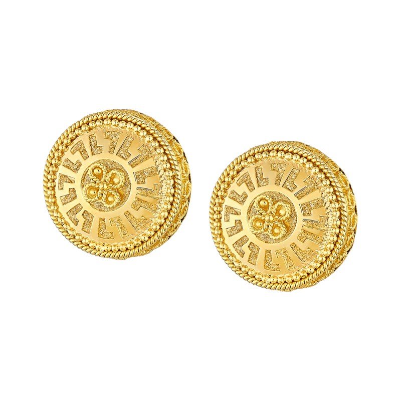 Damaskos Byzantine Meander 18K Gold Stud Earrings