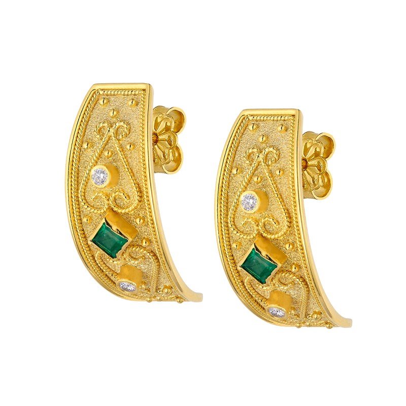 Damaskos Byzantine 18K Gold Earrings with Emeralds