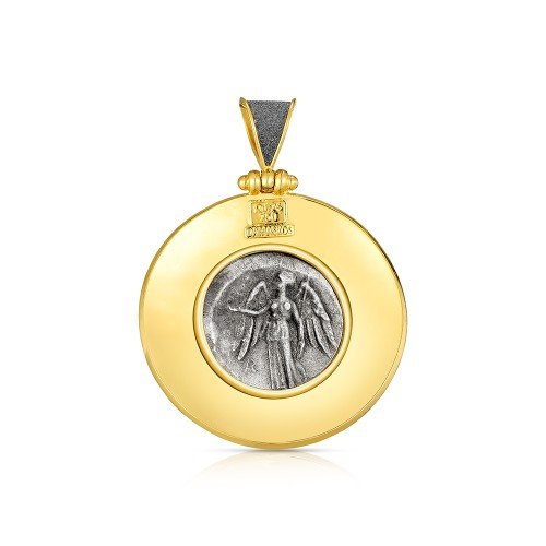 Damaskos Byzantine 18K Gold Pendant with Athena Coin