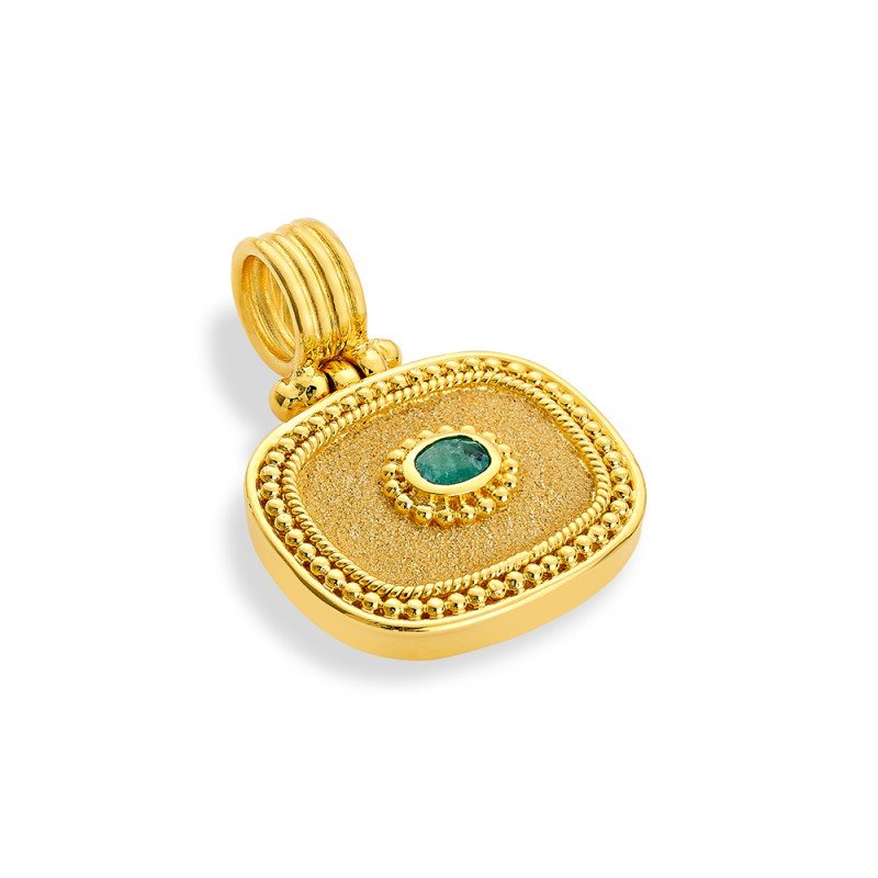 Damaskos Byzantine 18K Gold Pendant with Emerald