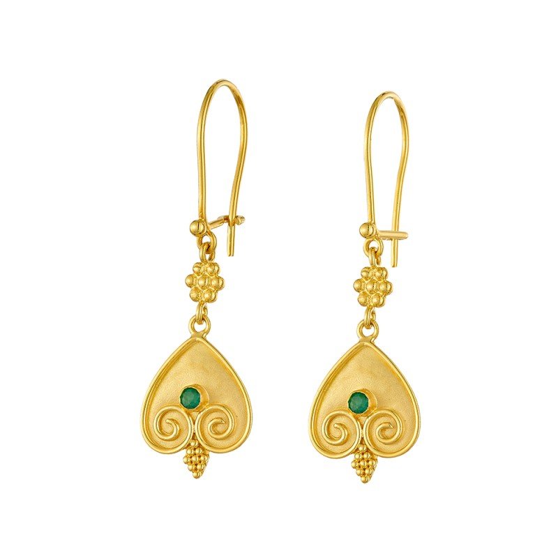 Damaskos Byzantine 18K Gold Drop Earrings with Emeralds