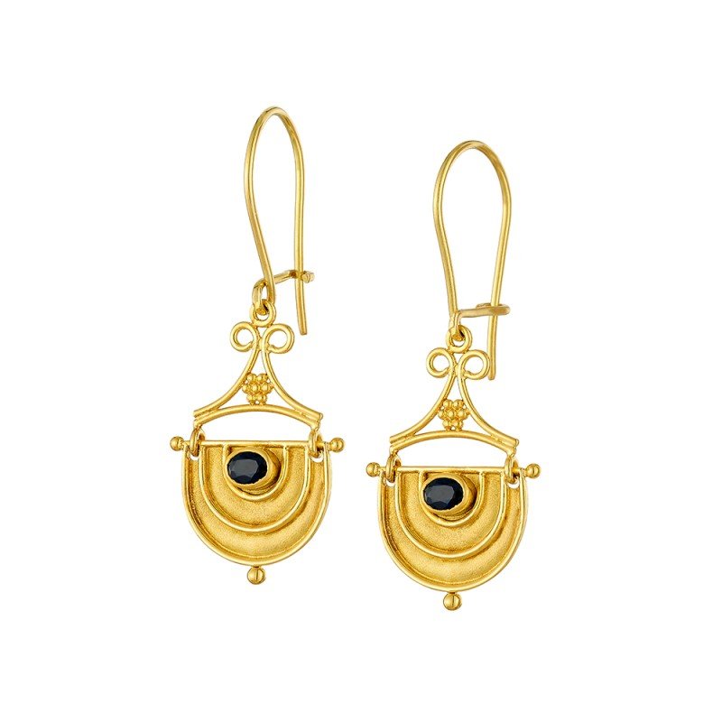 Damaskos Archaic Shield Drop Earrings with Sapphires 18K Gold