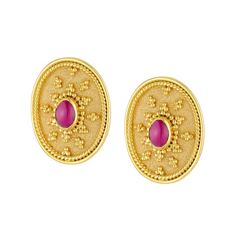 Damaskos Byzantine Oval Stud Earrings in 18K Gold