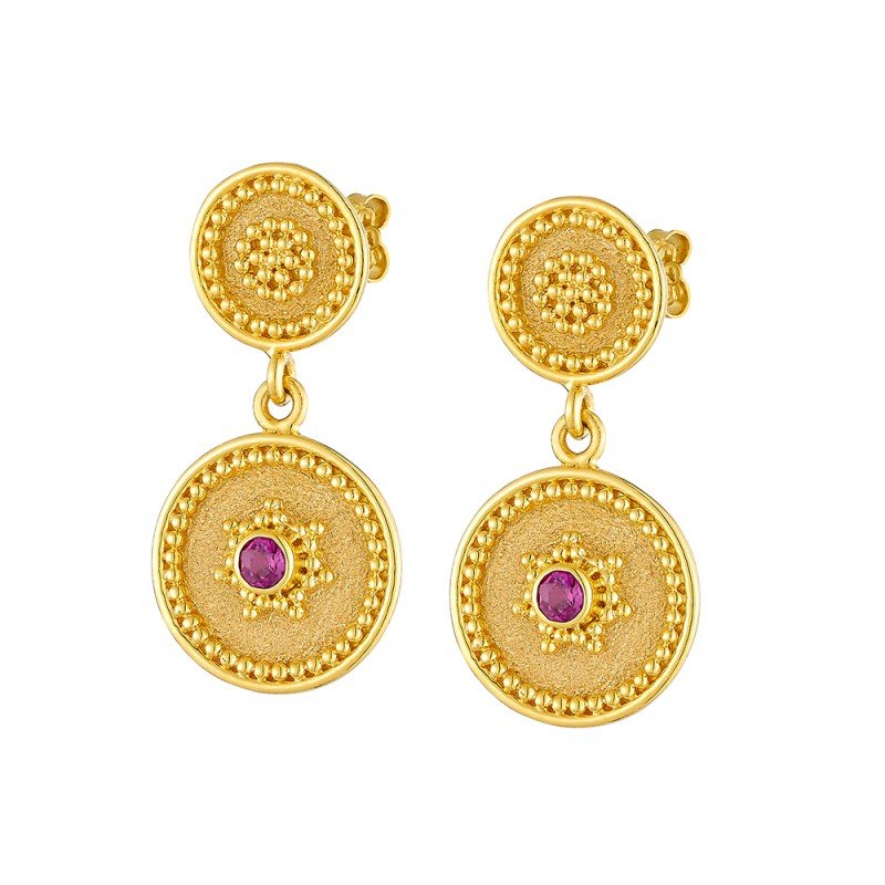 Damaskos Byzantine Double Medallion 18K Gold Drop Earrings