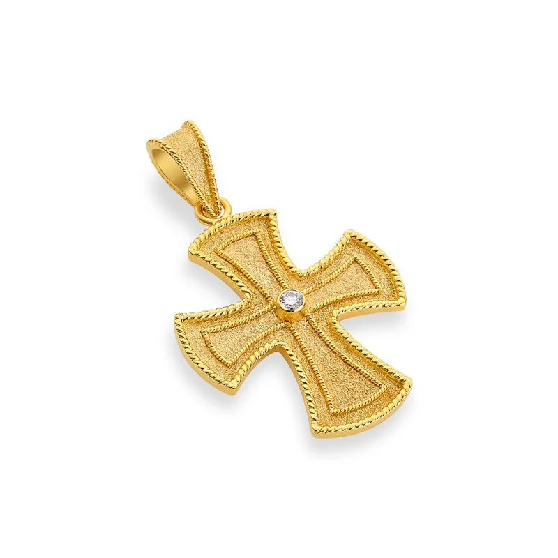 Damaskos Byzantine 18K Gold Cross with Diamond - Martille Finish