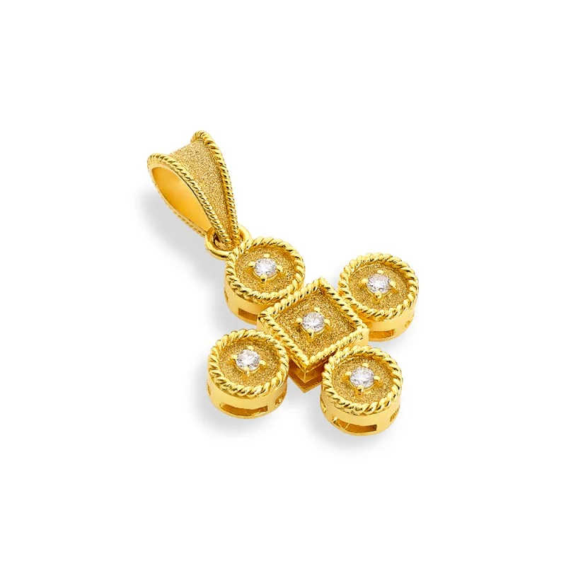 Damaskos Byzantine 18K Gold Cross with Diamonds - Granulation