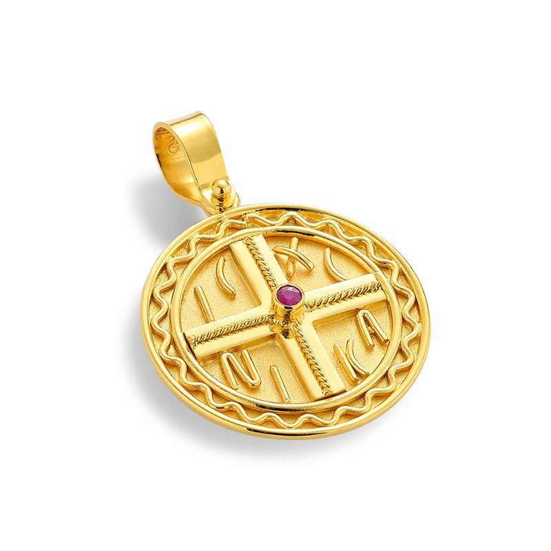 Damaskos Constantinato 18K Gold Cross with Ruby - Double-Sided 2.5g