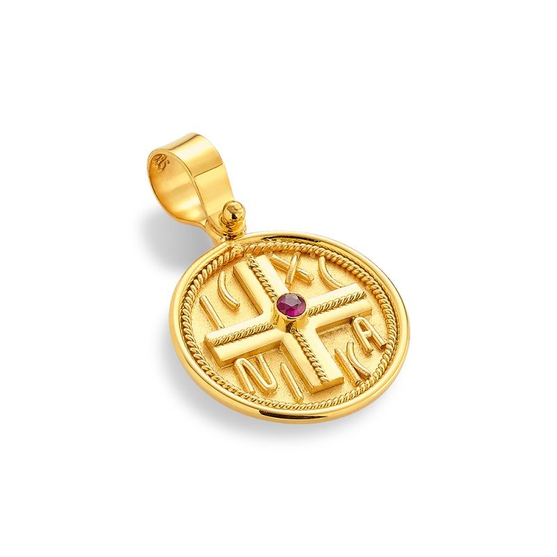 Damaskos Constantinato 18K Gold Cross with Ruby - ICXC NIKA