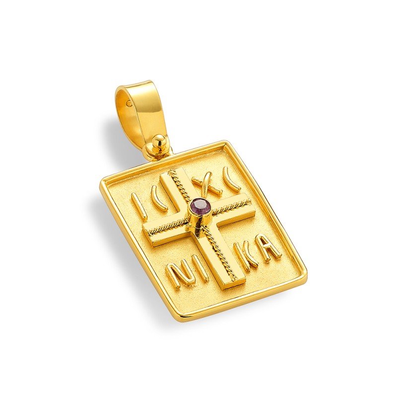 Damaskos Byzantine 18K Gold Constantinato Cross with Ruby - Double Sided