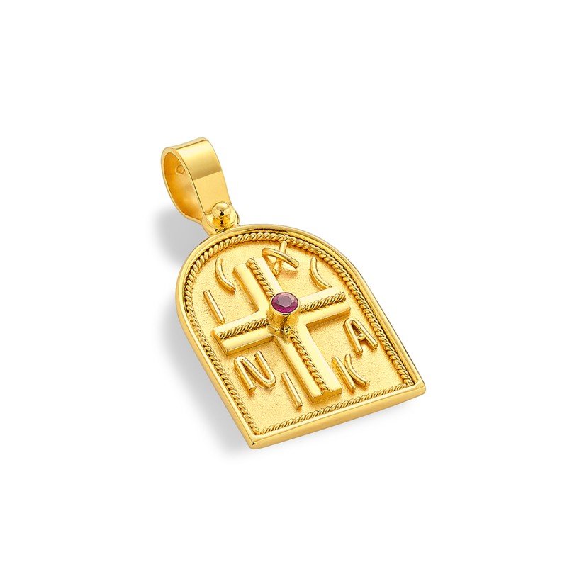 Damaskos Constantinato 18K Gold Cross with Ruby