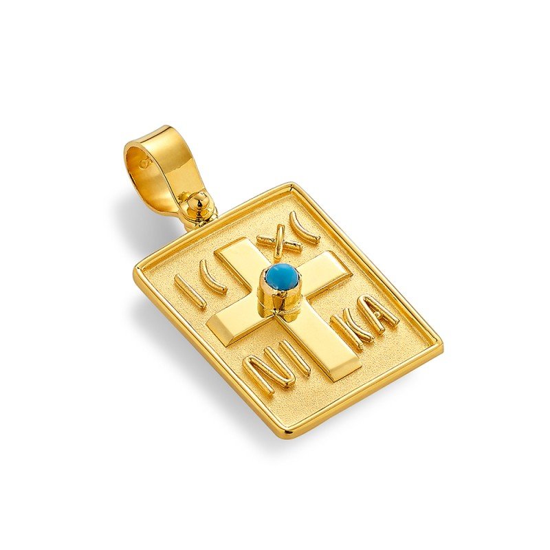 Damaskos Constantinato 18K Gold Cross with Turquoise