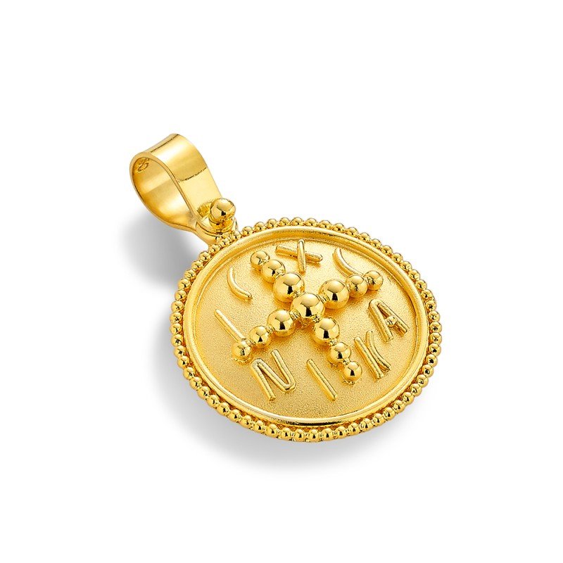Damaskos Byzantine 18K Gold Constantinato Cross Pendant - Granulation