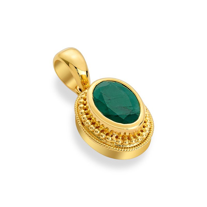 Damaskos Byzantine 18K Gold Pendant with Oval Emerald