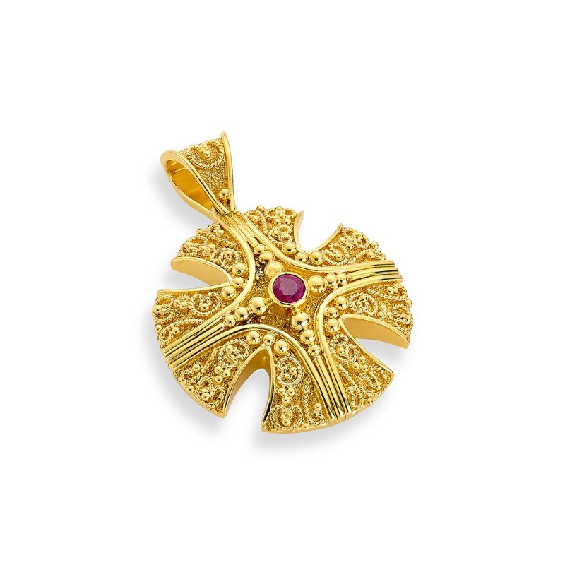 Damaskos Byzantine 18K Gold Cross with Rubies
