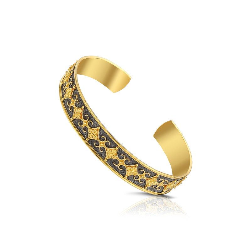 Damaskos Byzantine Filigree 18K Gold Open Cuff Bracelet