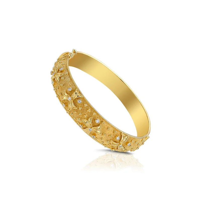 Damaskos Byzantine Floral 18K Gold Bangle with Diamonds