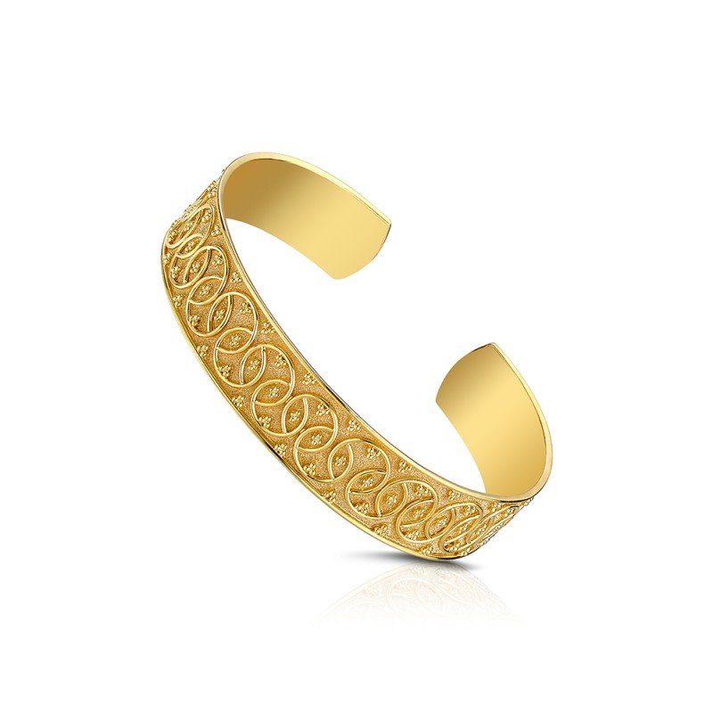 Damaskos Byzantine Filigree 18K Gold Cuff with Diamonds