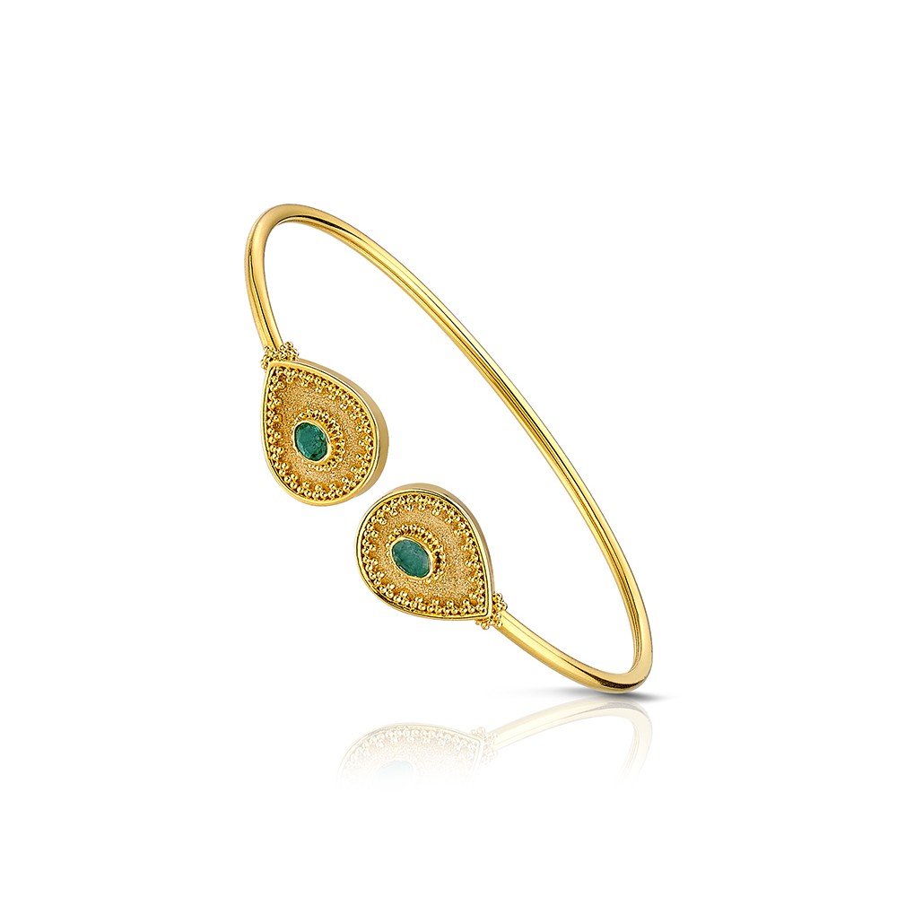 Damaskos Byzantine 18K Gold Bangle with Emeralds - Image 2