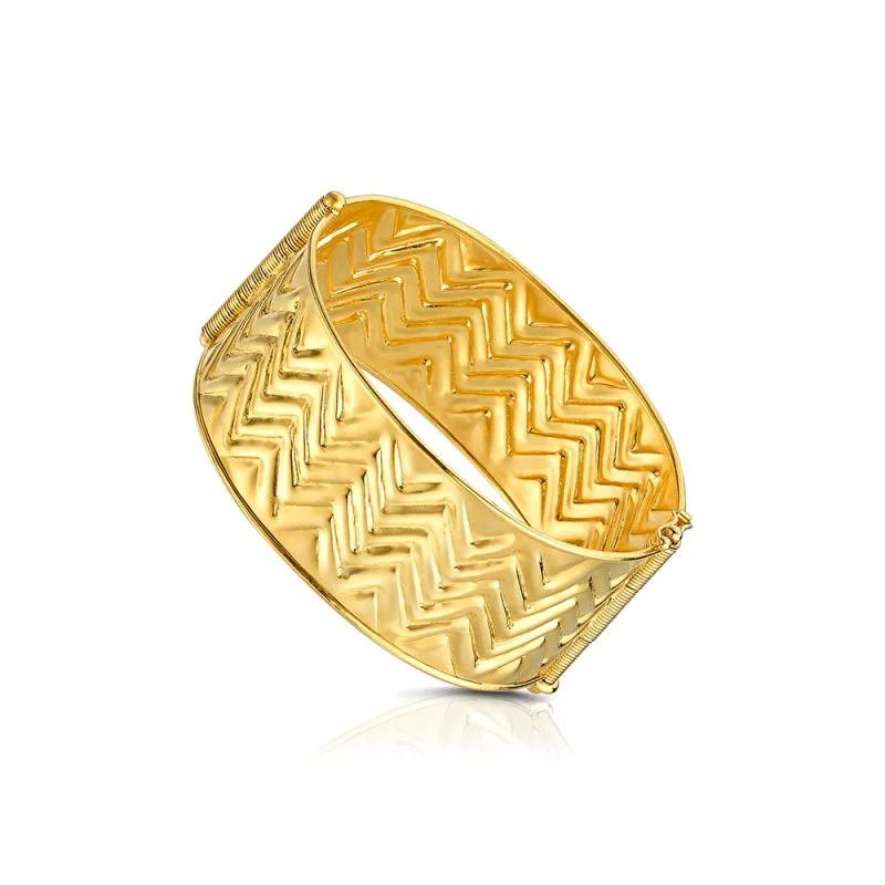 Damaskos Archaic Chevron Hinged Bangle 22K Gold