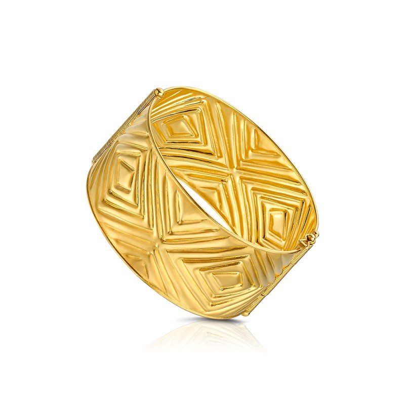Damaskos Archaic Geometric 22K Gold Hinged Bangle
