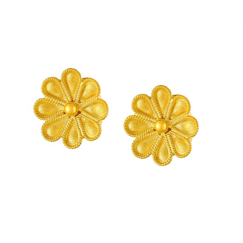 Damaskos Byzantine Floral Stud Earrings in 18K Gold
