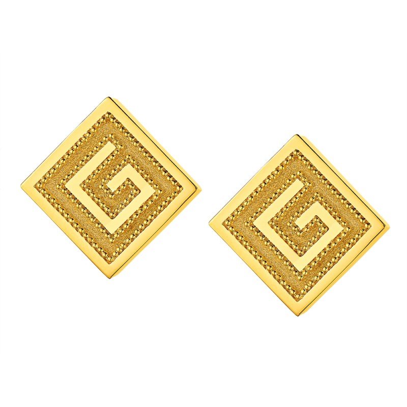 Damaskos Greek Key Square Stud Earrings in 18K Gold