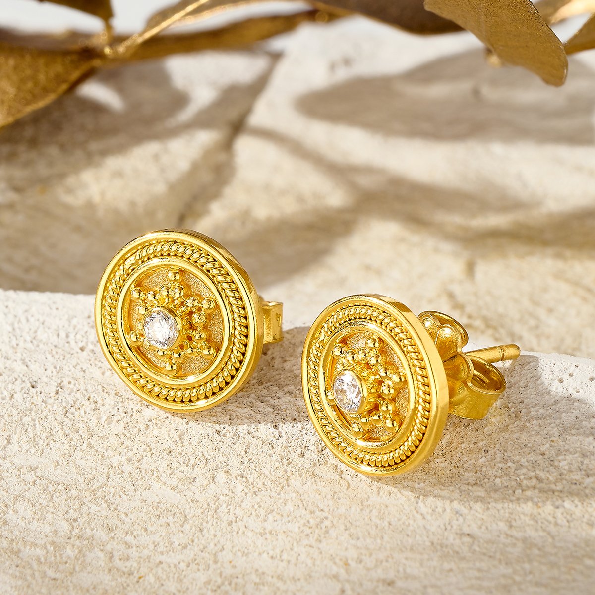 Damaskos Byzantine 18K Gold Stud Earrings with Diamonds - Image 3